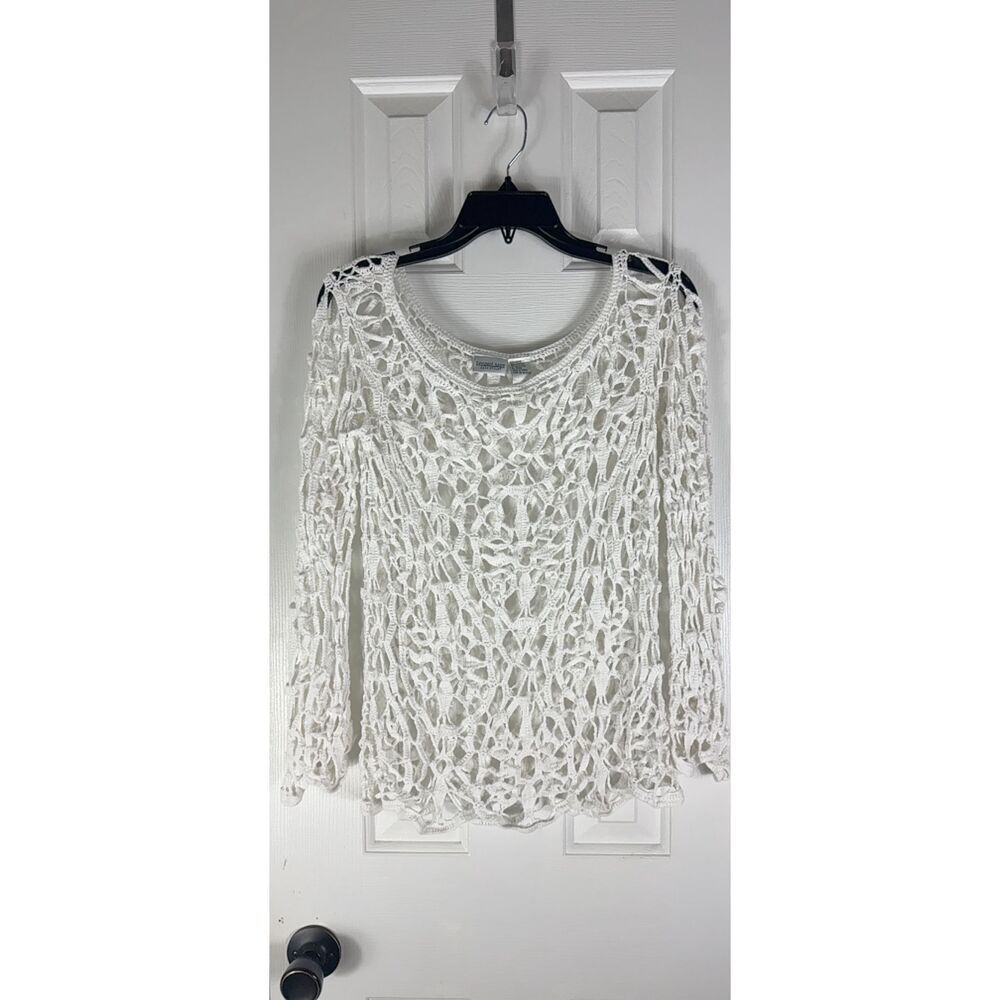 Newport News Womens Vintage White Crocheted Pullover Size Small
